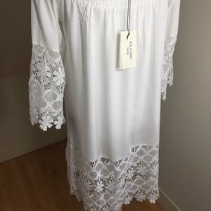 solitaire swim white cotton crochet lace dress L
